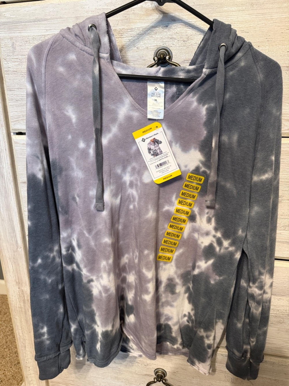Women’s medium Tie-Dye Hooded Pullover Sweatshirt - Gray & White